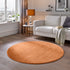 Kurzflor Teppich Designer | Flauschiger Flachflor fürs Wohnzimmer, Esszimmer, Schlafzimmer oder Kinderzimmer | Terra Kupfer Rund